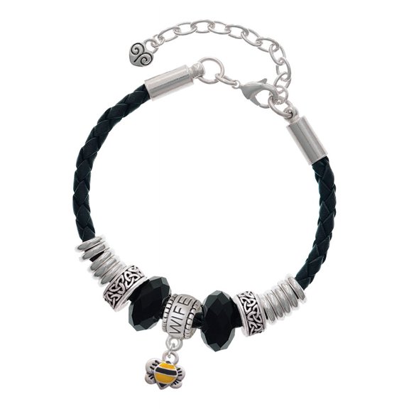 Delight Jewelry Silvertone Mini Bumble Bee Wife Celtic Knot Leather Bead Bracelet, 7"+2" Extender