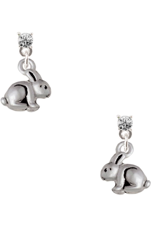 Silvertone Mini Bunny Clear Crystal Post Earrings