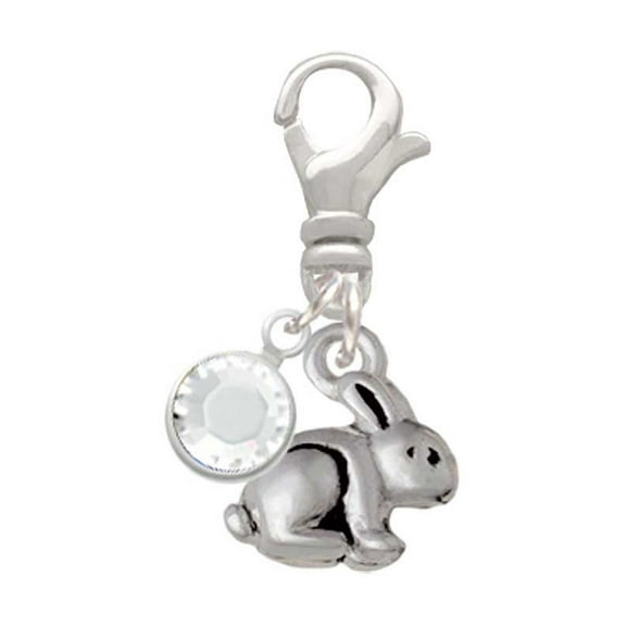 Delight Jewelry Silvertone Mini Bunny - Silvertone Clip on Charm with Clear Crystal Drop