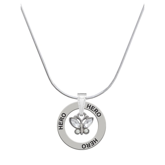 Delight Jewelry Silvertone Mini Butterfly with Clear Wings & Crystals Hero Ring Charm Necklace, 18"