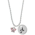 thumbnail image 1 of Delight Jewelry Silvertone Mini Butterfly with Pink Wings & Crystals Silvertone Script Initial Disc - A - Charm Necklace, 20"+3", 1 of 4