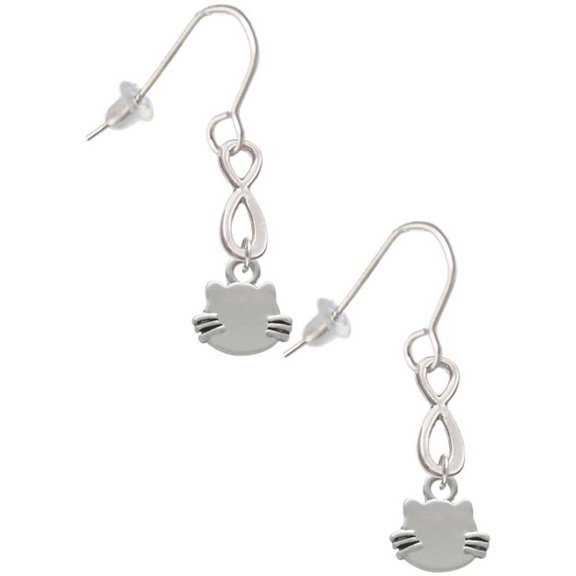Delight Jewelry Silvertone Mini Cat Face with Whiskers Silver tone Infinity French Earrings