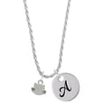 thumbnail image 1 of Delight Jewelry Silvertone Mini Cat Face with Whiskers Silvertone Script Initial Disc - A - Charm Necklace, 20"+3", 1 of 4