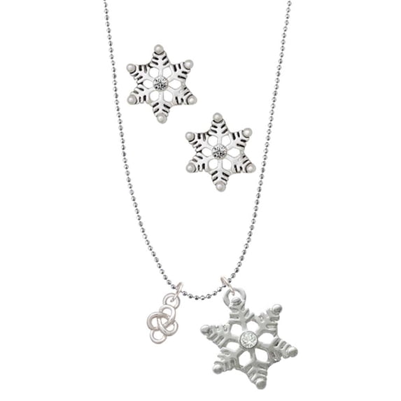 Delight Jewelry Silvertone Mini Celtic Knot Silver tone Snowflake Charm Necklace and Stud Earrings