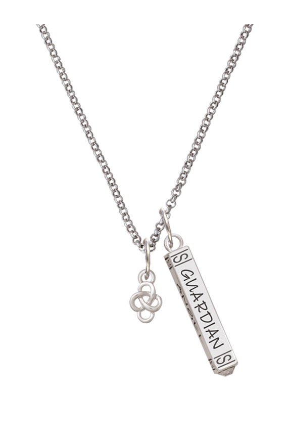 Silvertone Mini Celtic Knot Silvertone Guardian Angel Bar Charm Necklace, 23"