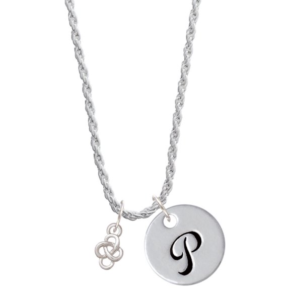 Delight Jewelry Silvertone Mini Celtic Knot Silvertone Script Initial Disc - P - Charm Necklace, 20"+3"