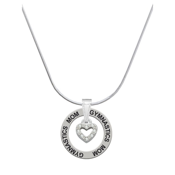 Delight Jewelry Silvertone Mini Clear Crystal Heart Gymnastics Mom Ring Charm Necklace, 18"