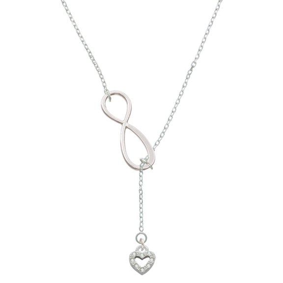 Delight Jewelry Silvertone Mini Clear Crystal Heart Silver tone Elegant Infinity Lariat Necklace