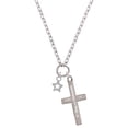 thumbnail image 1 of Delight Jewelry Silvertone Mini Clear Crystal Star Be Strong and Courageous Engraved Cross Zoey Necklace, 28", 1 of 4