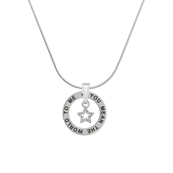 Delight Jewelry Silvertone Mini Clear Crystal Star Silver-tone You Mean the World to Me Ring Necklace, 18"