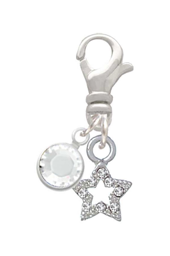 Silvertone Mini Clear Crystal Star - Silvertone Clip on Charm with Clear Crystal Drop
