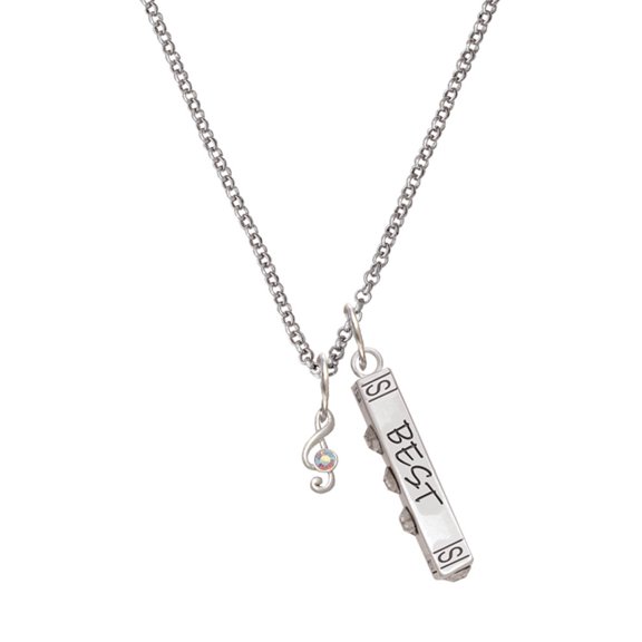 Delight Jewelry Silvertone Mini Clef with AB Crystal Silvertone Best Friends Forever Bar Charm Necklace, 23"