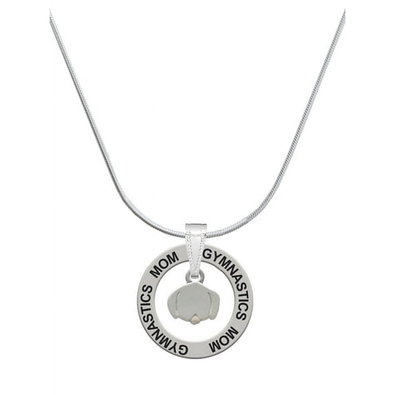 Delight Jewelry Silvertone Mini Dog Face with Tongue Gymnastics Mom Ring Charm Necklace, 18"