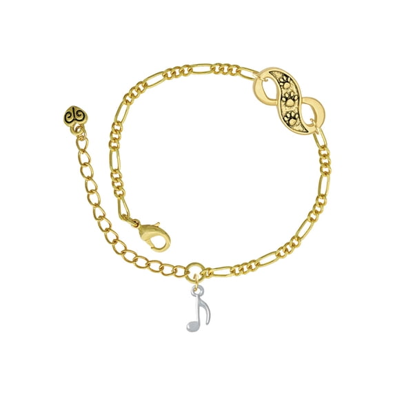 Delight Jewelry Silvertone Mini Eighth Note Gold-tone Paw Infinity Link Chain Bracelet, 6"+2" Extender