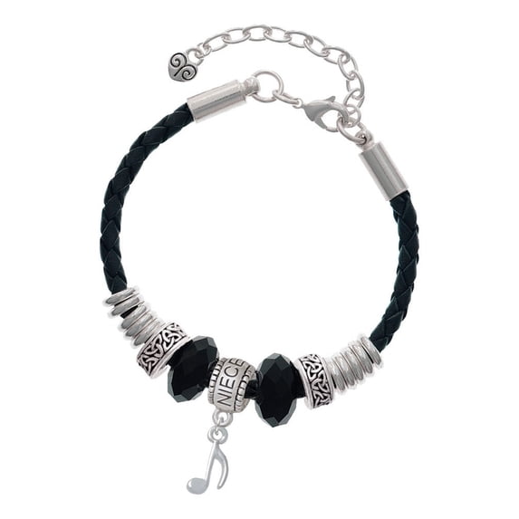 Delight Jewelry Silvertone Mini Eighth Note Niece Celtic Knot Leather Bead Bracelet, 7"+2" Extender