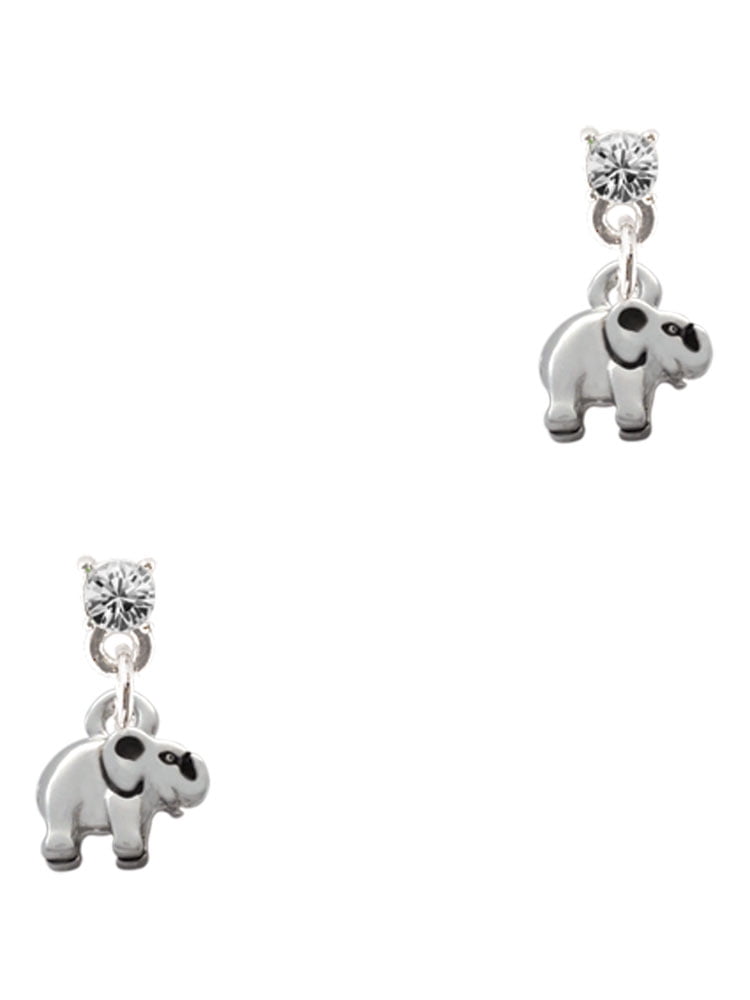 Delight Jewelry Silvertone Mini Elephant Clear Crystal Post Earrings