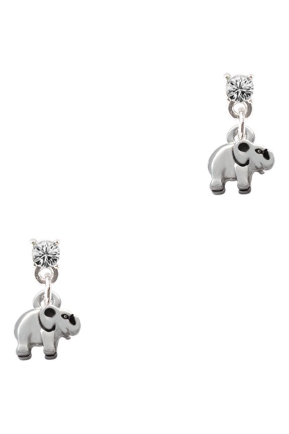 Silvertone Mini Elephant Clear Crystal Post Earrings