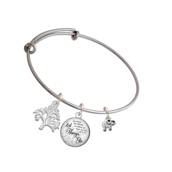 Delight Jewelry Silvertone Mini Elephant Silvertone Let Things Go Tree Charm Bangle Bracelet