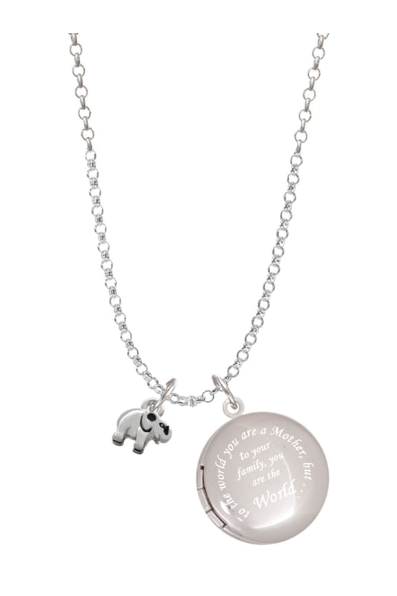 Silvertone Mini Elephant To the World You are a Mother Locket Necklace