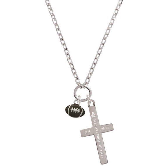 Delight Jewelry Silvertone Mini Enamel Football I Have Plans for You Engraved Cross Zoey Necklace, 28"