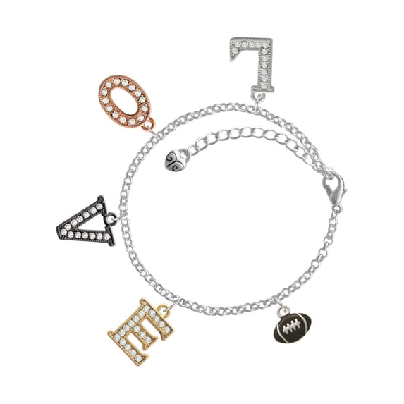 Delight Jewelry Silvertone Mini Enamel Football Multi-Colored Crystal Love Charm Bracelet