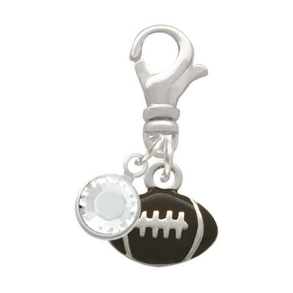 Delight Jewelry Silvertone Mini Enamel Football - Silvertone Clip on Charm with Clear Crystal Drop