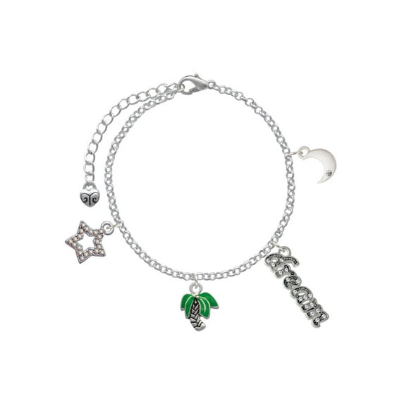 Delight Jewelry Silvertone Mini Enamel Palm Tree Silvertone Dream Big Charm Bracelet, 7.5+2" Extender