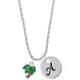 thumbnail image 1 of Delight Jewelry Silvertone Mini Enamel Palm Tree Silvertone Script Initial Disc - A - Charm Necklace, 20"+3", 1 of 4