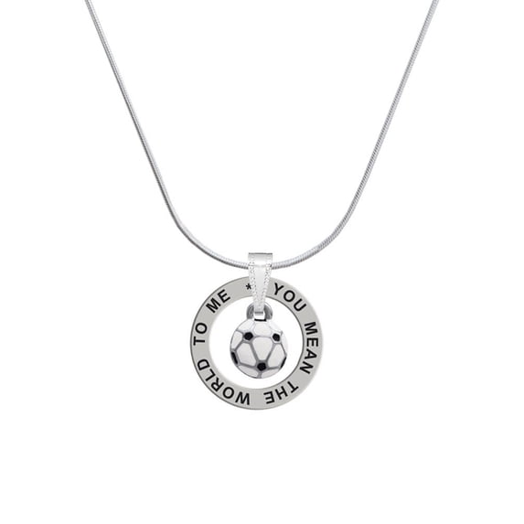 Delight Jewelry Silvertone Mini Enamel Soccer ball - Silver-tone You Mean the World to Me Ring Necklace, 18"