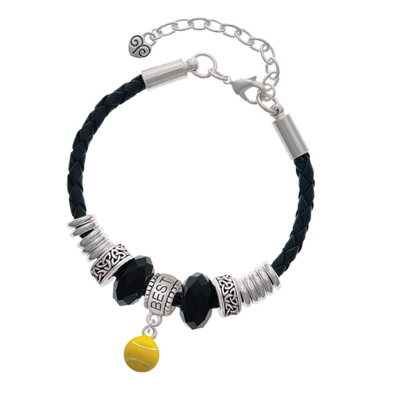 Delight Jewelry Silvertone Mini Enamel Tennis Ball Best Friend Celtic Knot Leather Bead Bracelet, 7"+2" Extender