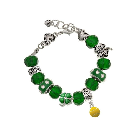 Delight Jewelry Silvertone Mini Enamel Tennis Ball - Green Irish Luck Bead Charm Bracelet, 7.5"