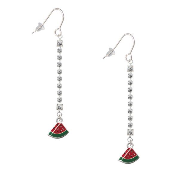 Delight Jewelry Silvertone Mini Enamel Watermelon Slice - Silver-tone Long Sparkle Dangle French Earrings