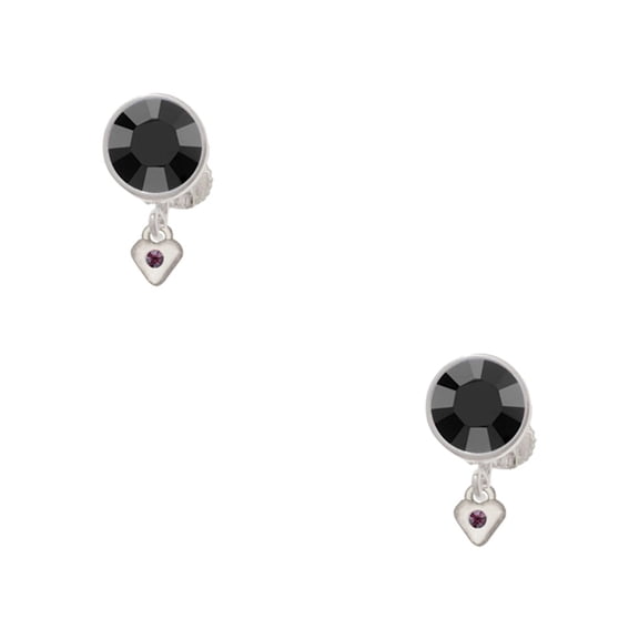 Delight Jewelry Silvertone Mini February - Purple Crystal Heart Black Crystal Clip on Earrings
