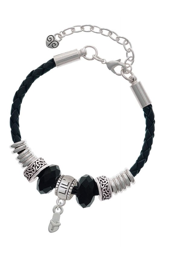 Silvertone Mini Flip Flop Middle Sister Celtic Knot Leather Bead Bracelet, 7"+2" Extender