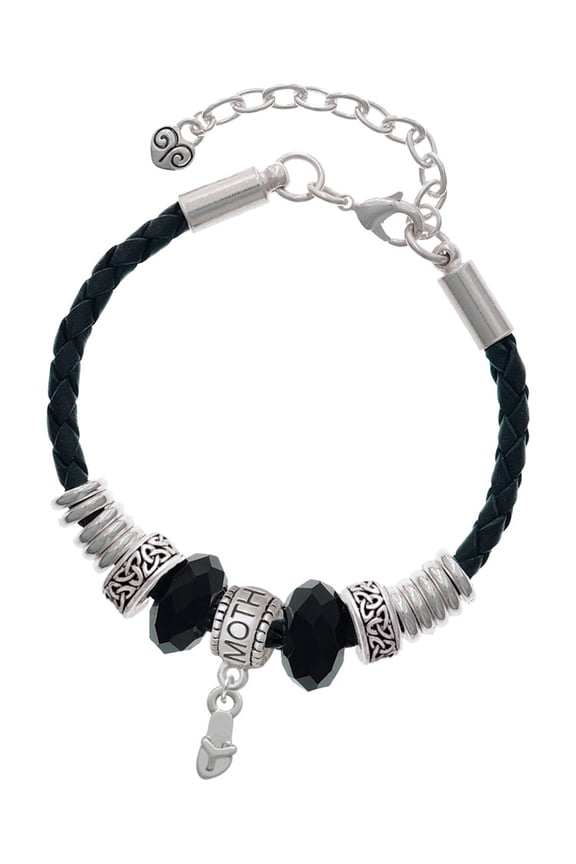 Silvertone Mini Flip Flop Mother Celtic Knot Leather Bead Bracelet, 7"+2" Extender