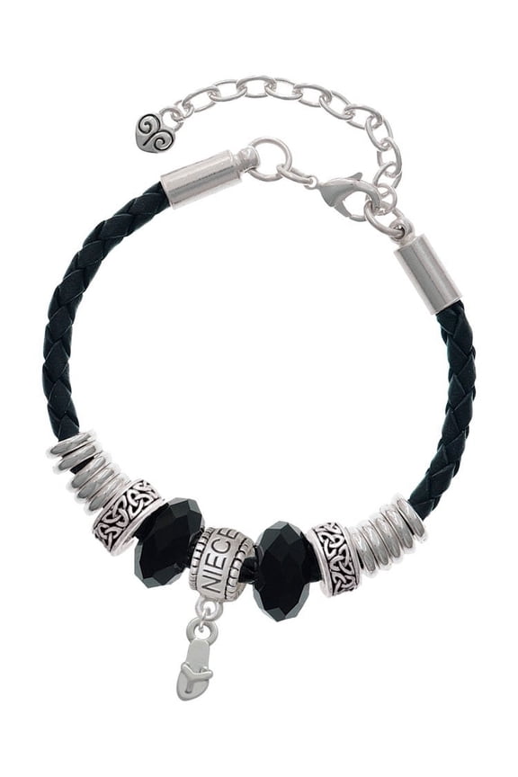 Silvertone Mini Flip Flop Niece Celtic Knot Leather Bead Bracelet, 7"+2" Extender