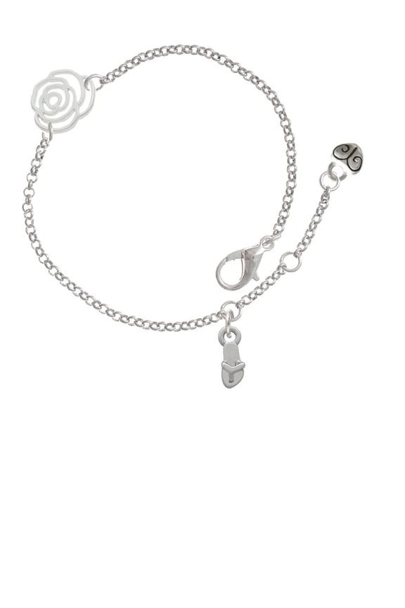 Silvertone Mini Flip Flop Silver-tone Rose Link Chain Bracelet, 6.25"+1.75" Extender
