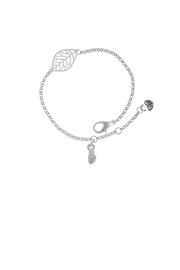 Silvertone Mini Flip Flop - Silvertone Leaf Delicate Bracelet, 6.25+1.75"