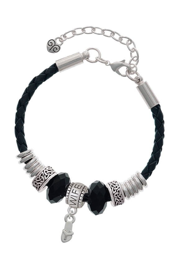 Silvertone Mini Flip Flop Wife Celtic Knot Leather Bead Bracelet, 7"+2" Extender