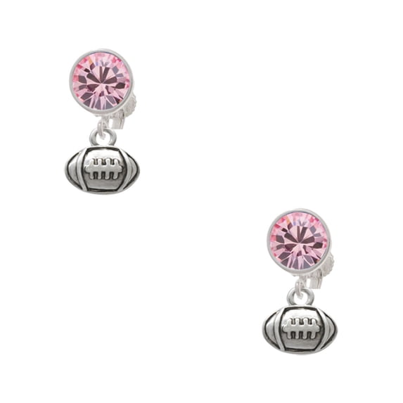 Delight Jewelry Silvertone Mini Football Pink Crystal Clip on Earrings