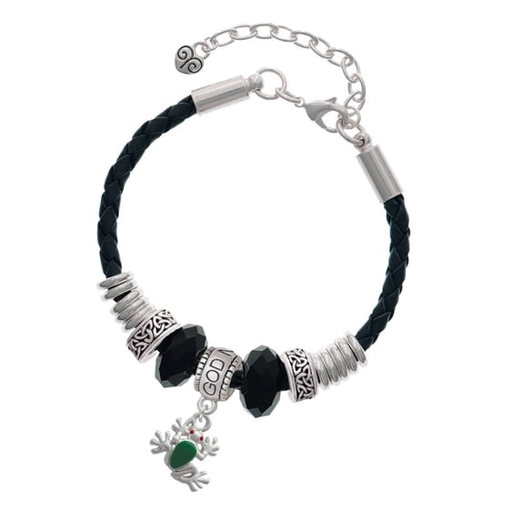 Delight Jewelry Silvertone Mini Green Tree Frog Godmother Celtic Knot Leather Bead Bracelet, 7"+2" Extender