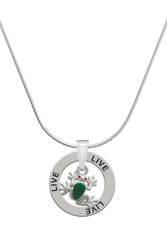 Silvertone Mini Green Tree Frog Live Ring Charm Necklace, 18"