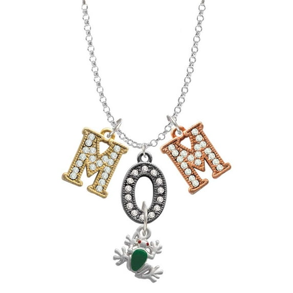 Delight Jewelry Silvertone Mini Green Tree Frog Multi-Colored Crystal Mom Charm Necklace
