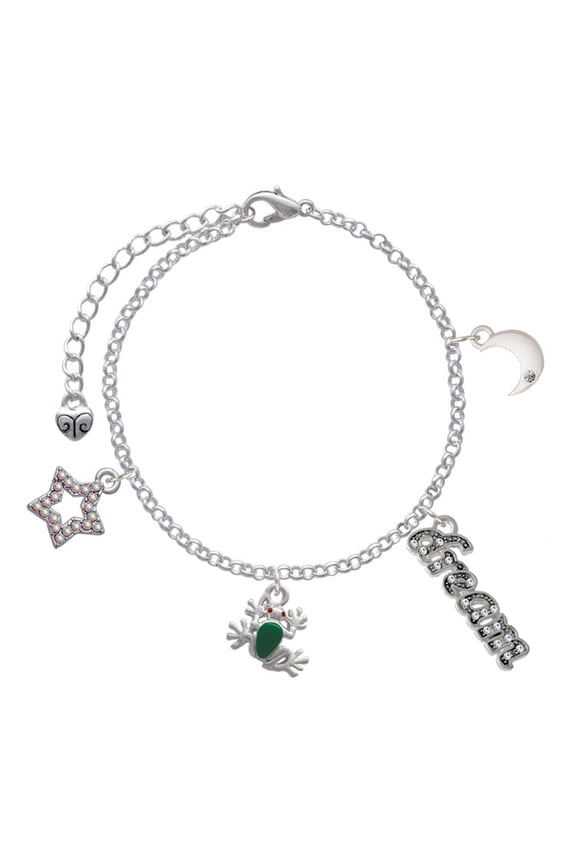 Silvertone Mini Green Tree Frog Silvertone Dream Big Charm Bracelet, 7.5+2" Extender