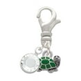 thumbnail image 1 of Delight Jewelry Silvertone Mini Green Turtle - Side - Silvertone Clip on Charm with Clear Crystal Drop, 1 of 5