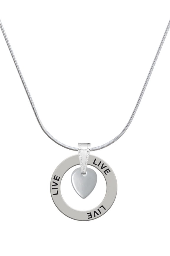 Silvertone Mini Guitar Pick Live Ring Charm Necklace, 18"