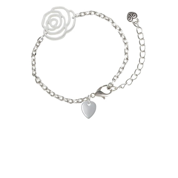 Delight Jewelry Silvertone Mini Guitar Pick Silver-tone Flower Link Chain Bracelet, 6.75"+2" Extender