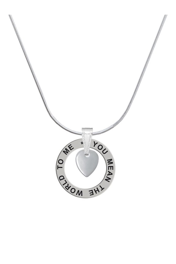 Silvertone Mini Guitar Pick Silver-tone You Mean the World to Me Ring Necklace, 18"