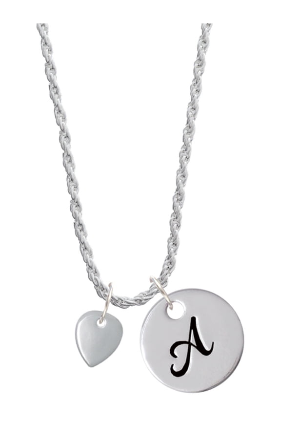 Silvertone Mini Guitar Pick Silvertone Script Initial Disc - A - Charm Necklace, 20"+3"