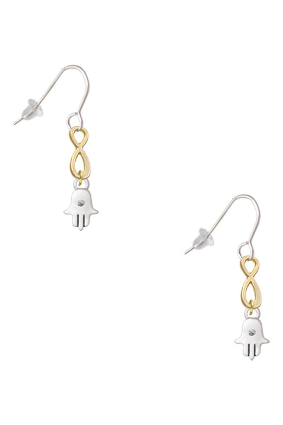Silvertone Mini Hamsa Hand Gold Tone Infinity French Earrings